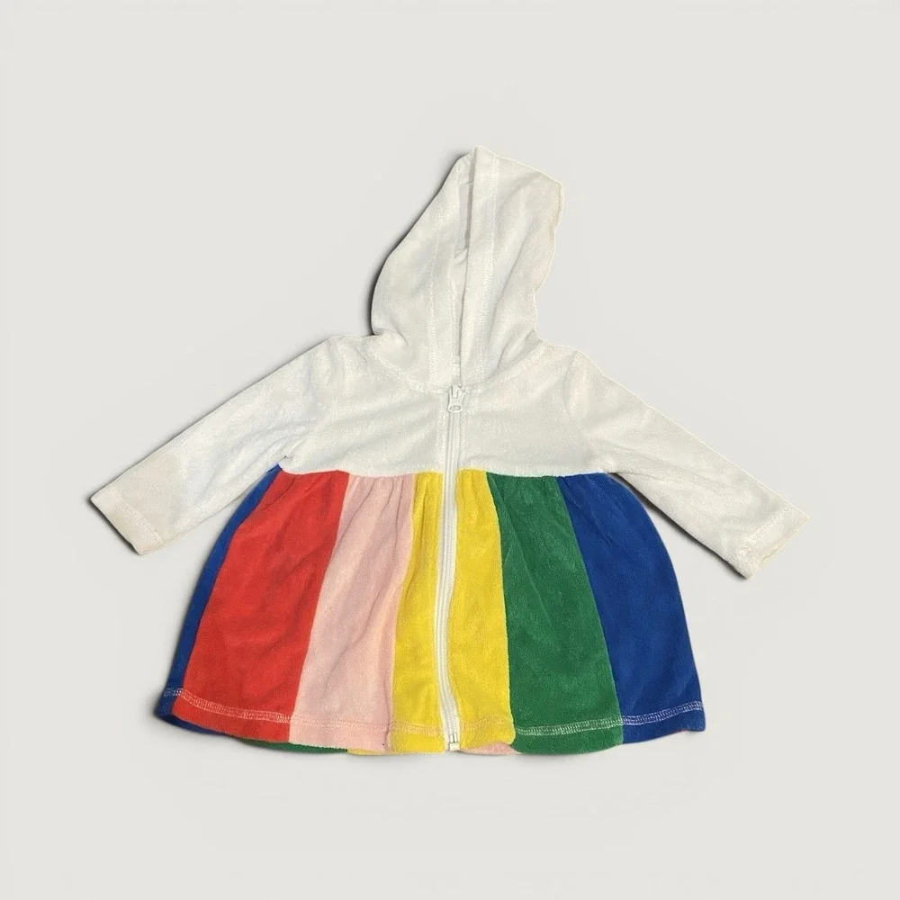 Hanna Andersson 3-6 Month Swim Cover Up Terry Cloth Jacket Zip Rainbow Stripe